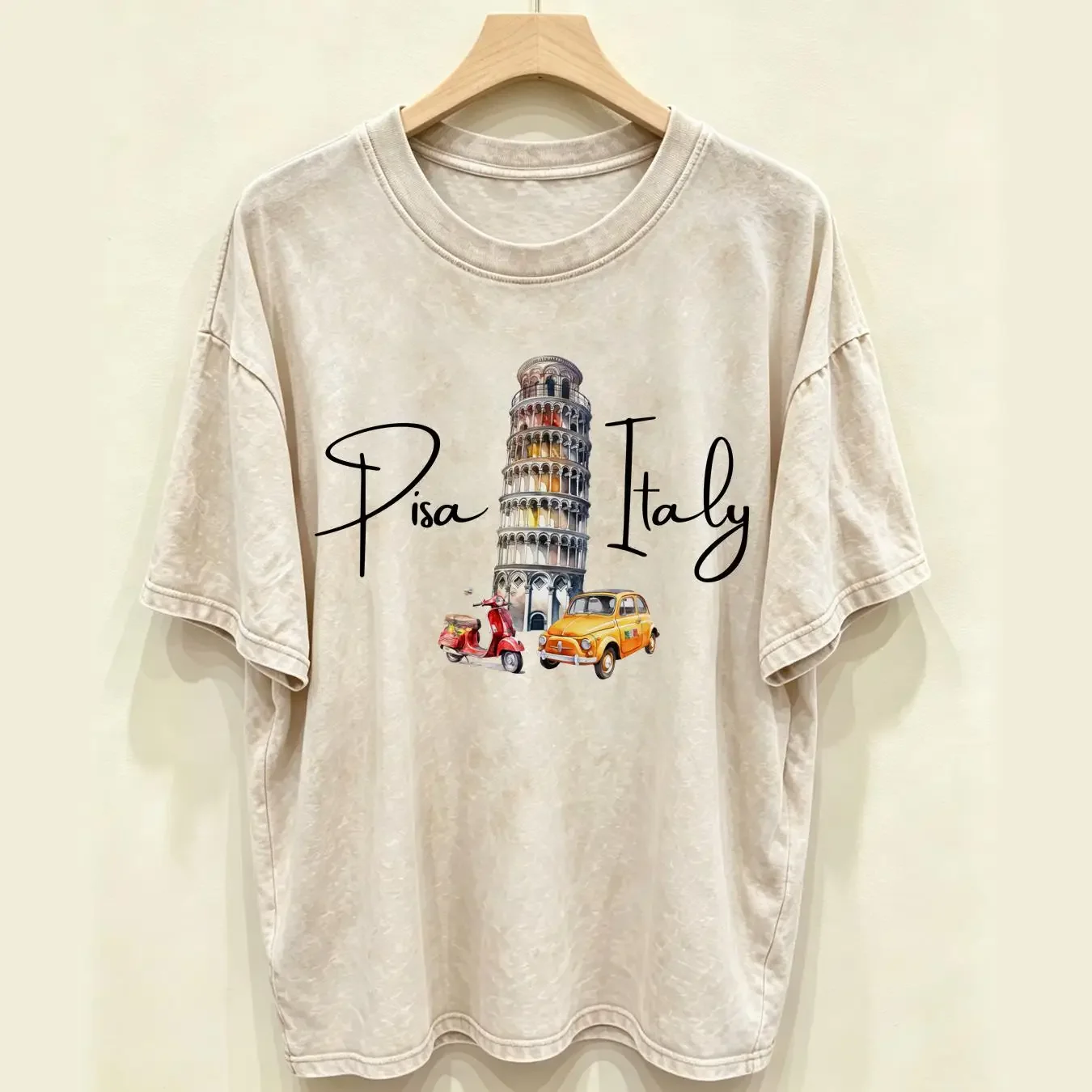 washed T Shirt Pisa Italy Trip Softstyle Vacation Souvenir Cute Leaning Tower long or short sleeves vintage Washed fashion