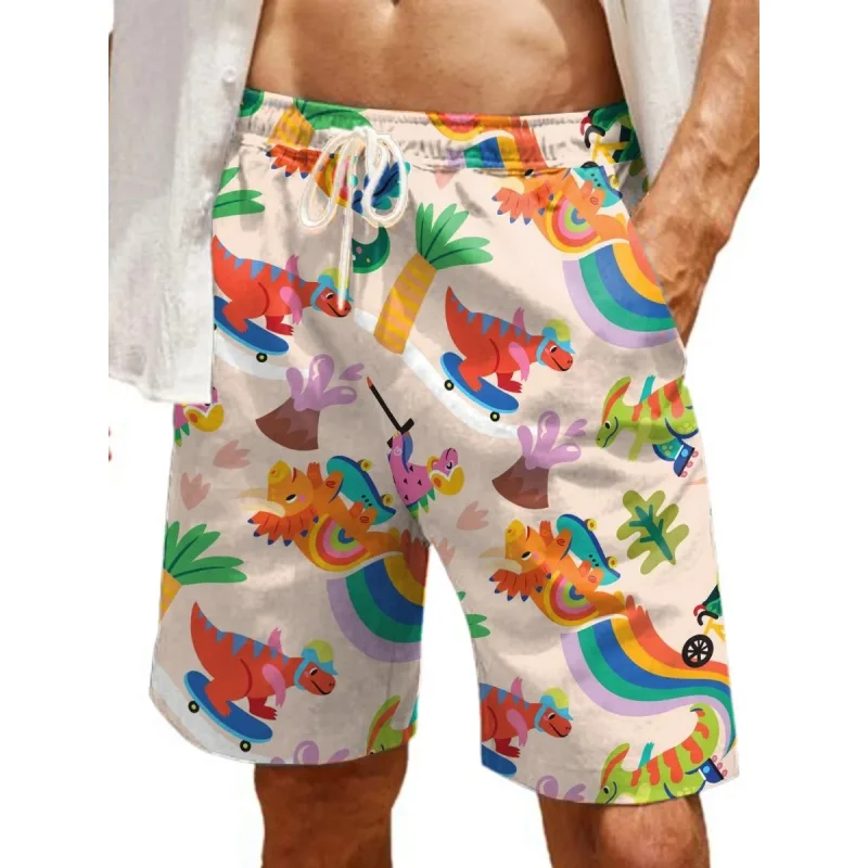 Frog Dinosaur Cow Patterns Swim Trunks For Men Cartoon Retro 3D Printed Loose Short Pants Casual Sports Hawaii Beach Shorts