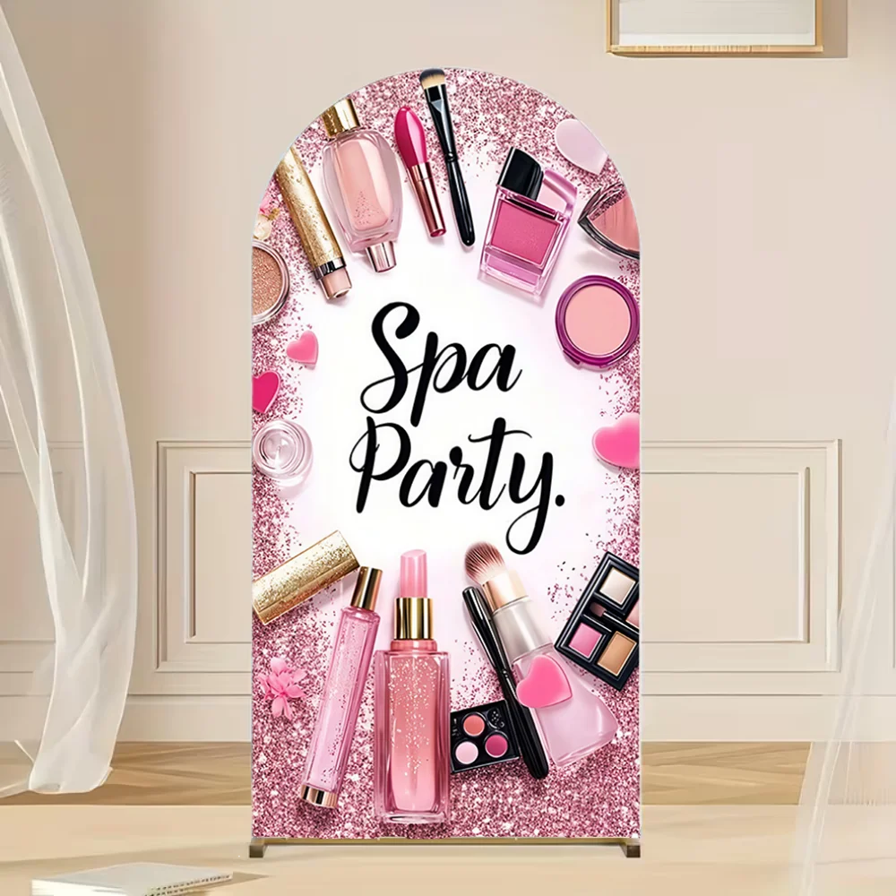 Custom 2-Sided Pink Beauty Makeup Chiara Arch Wall Backdrop Cover Princess Girls Birthday Party Baby Shower Decor Background