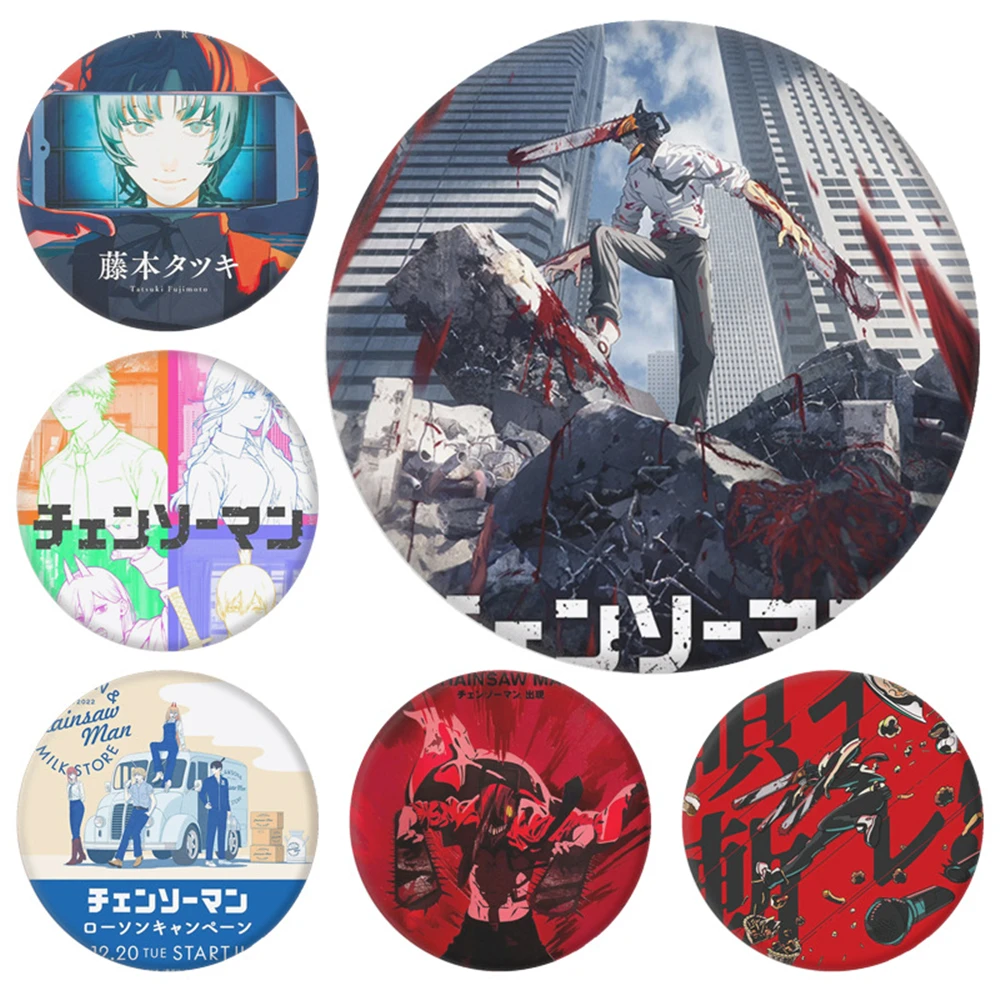 58mm Anime Chainsaw Man Denji Pochita Makima Hayakawa Aki Power Himeno higashiyama kobeni Cosplay Badge Pin SPTE Tinplate Brooch