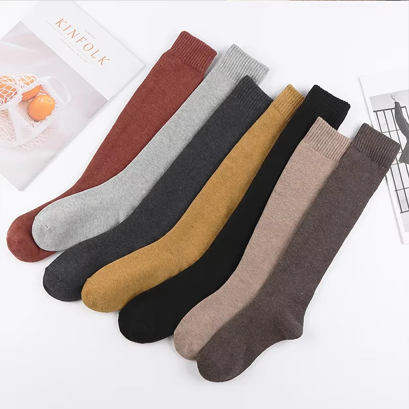 

Socks women's Winter Warm Long Stockings Thick Thermal Cotton Terry Solid Harajuku Breathable Thicken Casual Knee High Socks