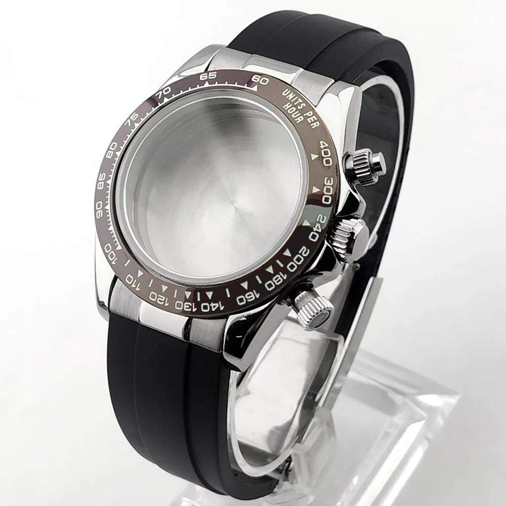 39,3-mm-Uhrgehäuse aus Metall, Gummiarmband, Saphirglas, passend für das VK63-Uhrwerk, silberfarben, roségoldfarben, schwarz, Uhrenzubehörteile, kann zusammengebaut werden. – Detail 5