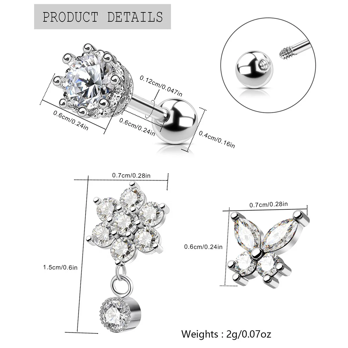 2 Butterfly Plum Torch Earrings Stud Inlaid With Zircon Nail Glossy Spiral For Women Girls Wedding Party New Fine Jewelry Gift