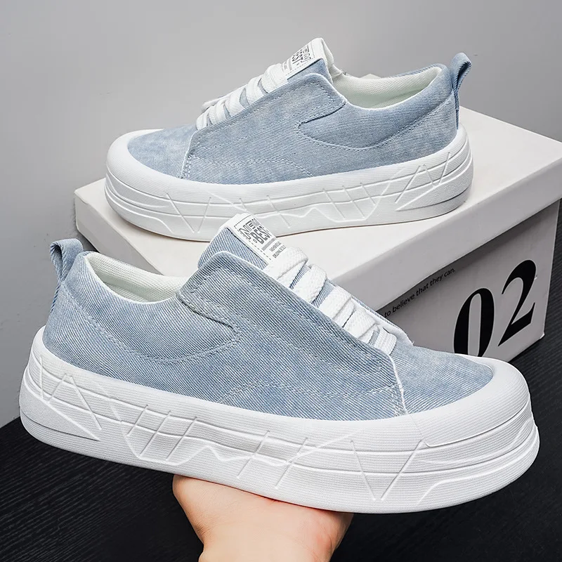 

New Men's Denim Canvas Shoes Casual Platform Sneakers Lace Up Breathable Street Style Fashion Footwear for Men Zapatos De Hombre
