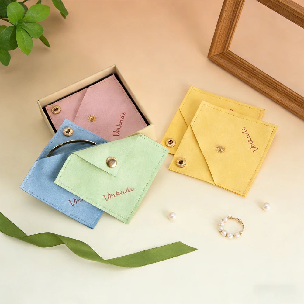 

50Pcs Personalized Customized Logo Microfiber Diamond Type Metal Button Bag Jewelry Packaging Ring Earring Necklace Storage Bags