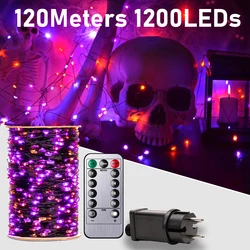 100-1200LEDs Black Black Wire String Light Halloween Purple Orange Fairy Light Outdoor Street Christmas Garland Party Decoration