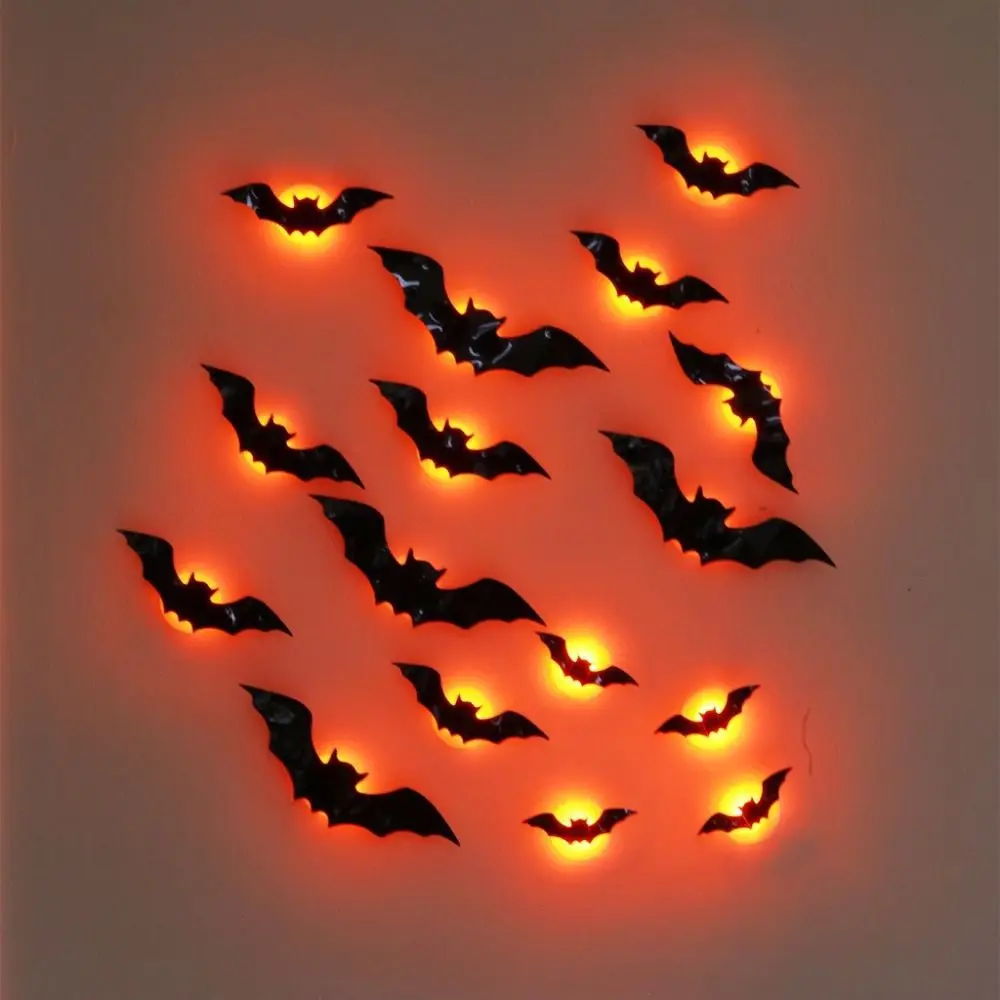 16pcs 3D Luminous Bat Wall Sticker Stereoscopic Self-Adhesive LED Bat Light Glow in Dark Removable Glowing Wall Sticker