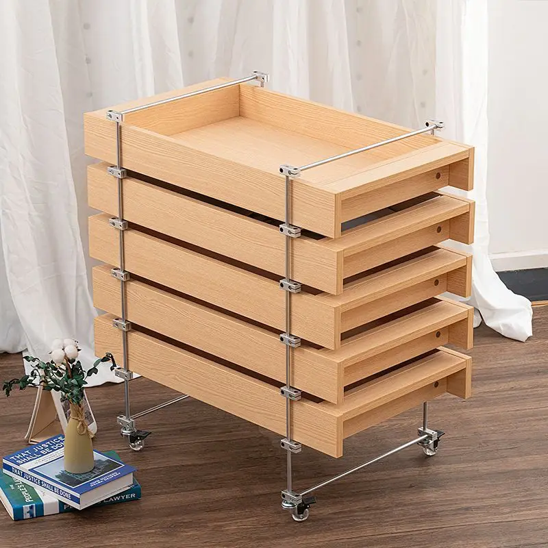 Medieval optical shaft drawer cabinet, cart multi-layer movable log edge, a few six buckets of retro storage