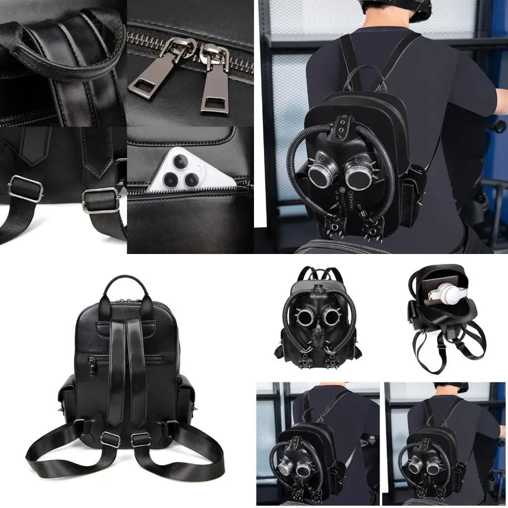 

X90D Leather Backpacks Punk Rivets Travel Bagpack College/High School Bags Bookbags