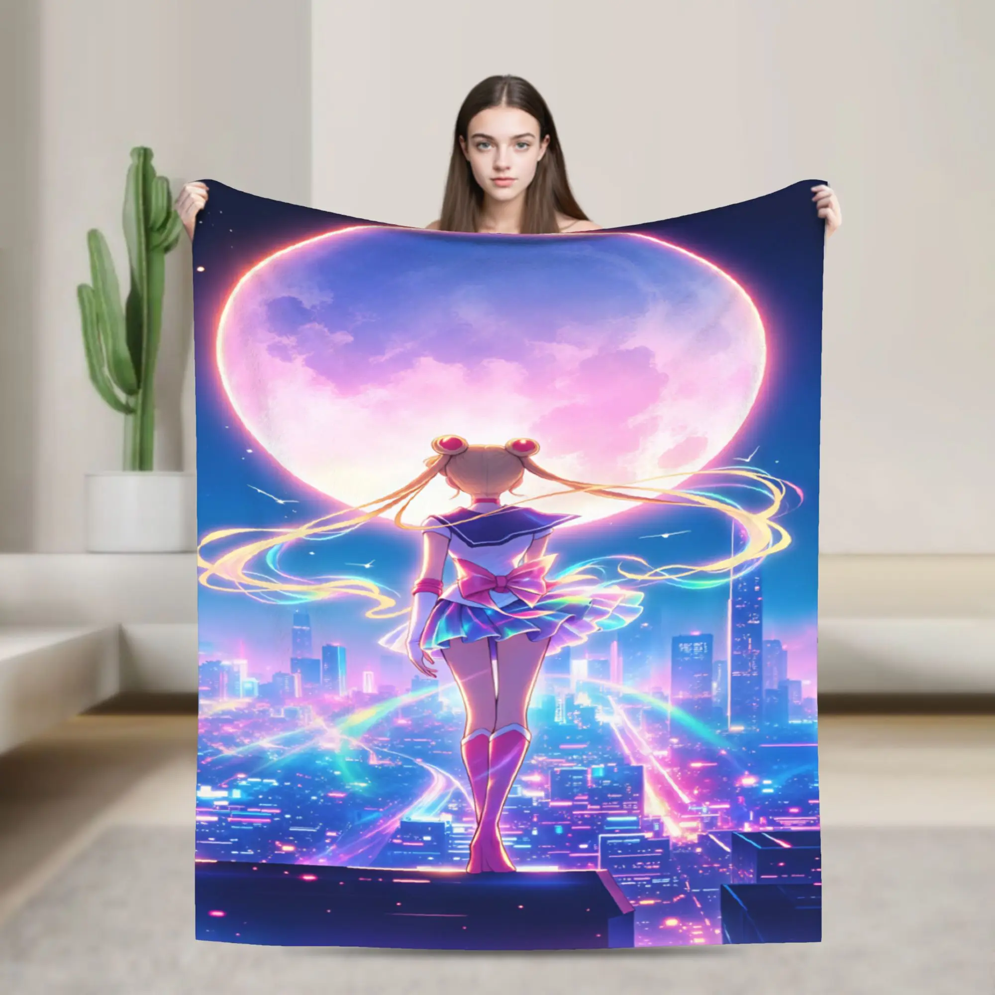 S-Sailor M-Moon Anime  Super Warm Blanket  Travel Plush Bedding Throws Graphic Couch Bed Flannel Bedspread Sofa Bed Cover