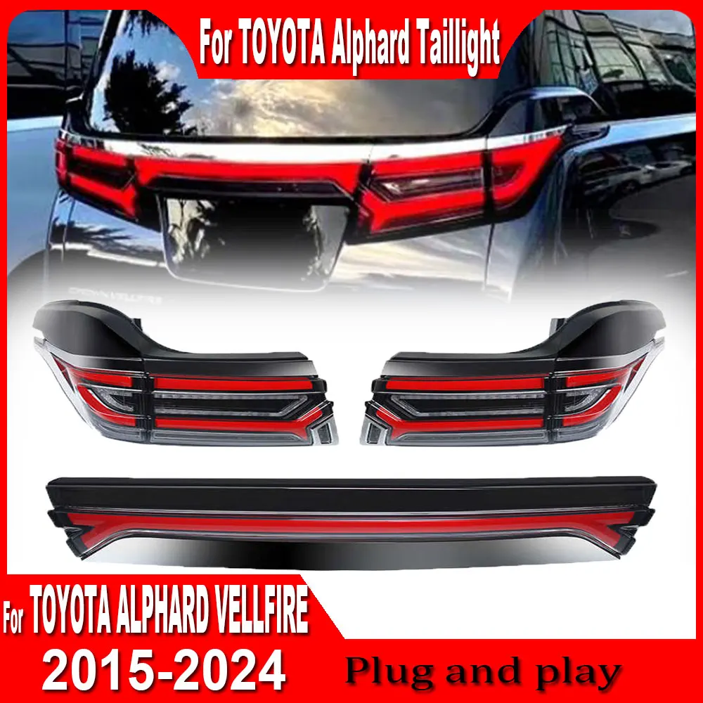 LED Taillight For 2015-2023 Toyota Alphard Tail Light 2019-2021 Vellfire Full LED Rear Lamp DRL Brake Sequential Turn Signal 2PC