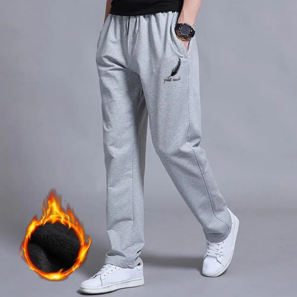 Fleece Lined Men Jogging Sweatpants Plush Lining Drawstring Sportswear Men Tracksuit Sports Pants Male Trousers pantalon homme