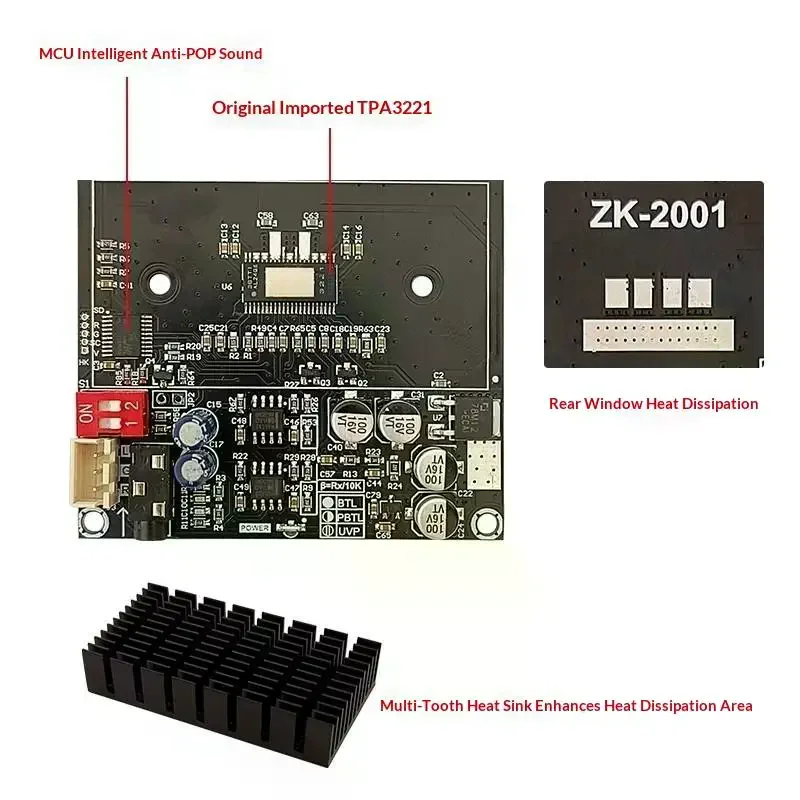 New-Bridged Mono Subwoofer Speaker Pure Rear Stage ZK-2001 TPA3221 100WX2 Dual Channel Digital lifier Board 200W