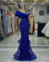 Royal Blue Elegant Celebrity Dresses Mermaid Sleeveless Evening Dresses With Crystals Vestidos De Noche Cat Walk Coutures