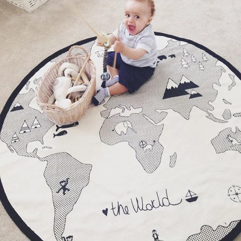 135cm Ins New World Map Baby Game Blanket Floor Mat, Children's Crawling Mat, Soft Pure Cotton Carpet