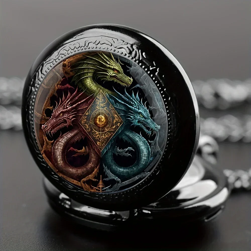 AAAColorful pattern pocket watch flip decoration necklace, personalized quartz pocket watch blind box for male and female view 2