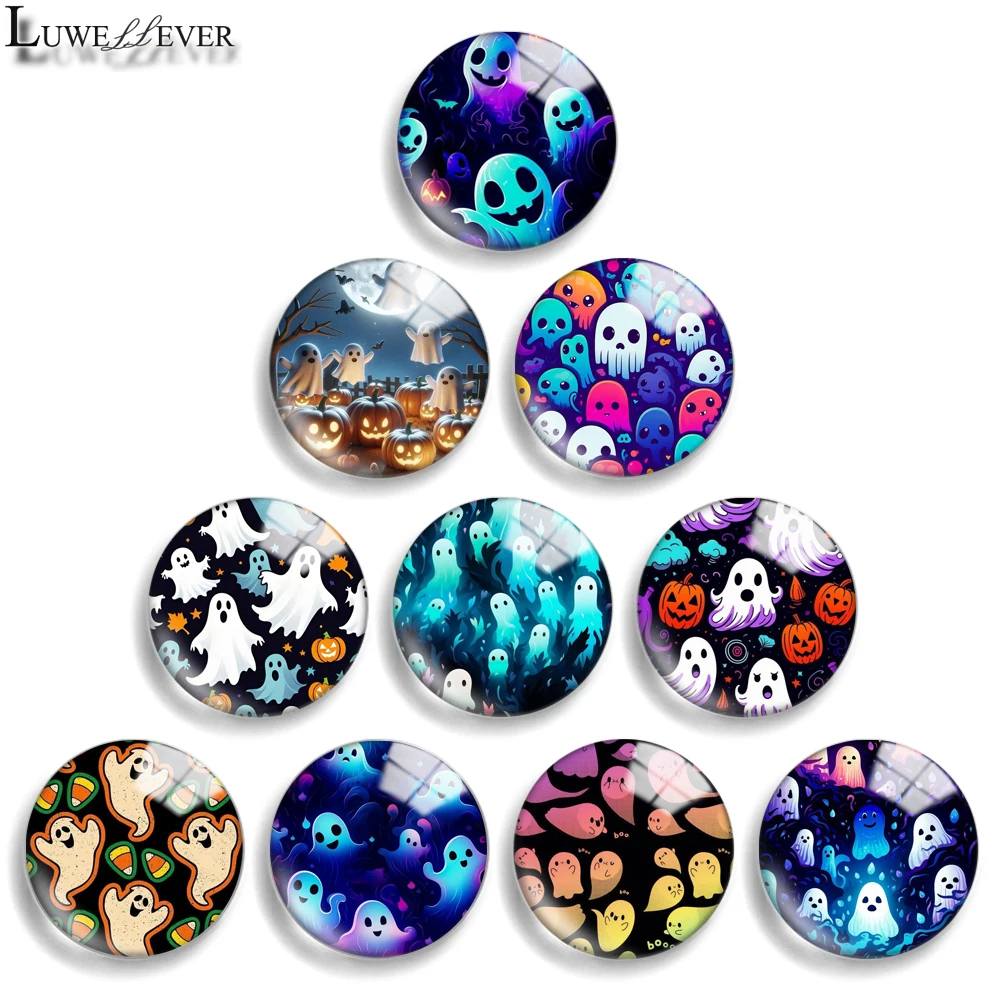 12mm 10mm 20mm 25mm 30mm 40mm 950 Halloween Mix Round Glass Cabochon Jewelry Finding 18mm Snap Button Charm Bracelet