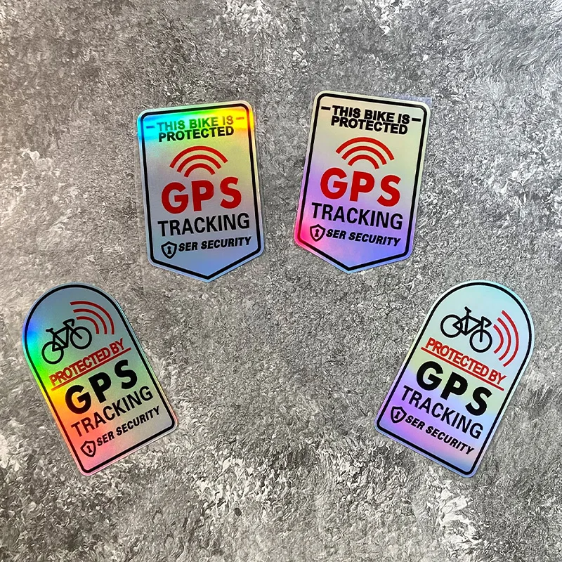 GPS Tracking Reflective Laser Sticker, Waterproof Vinyl Security Warning Decal for Road Bike Frame Top Tube