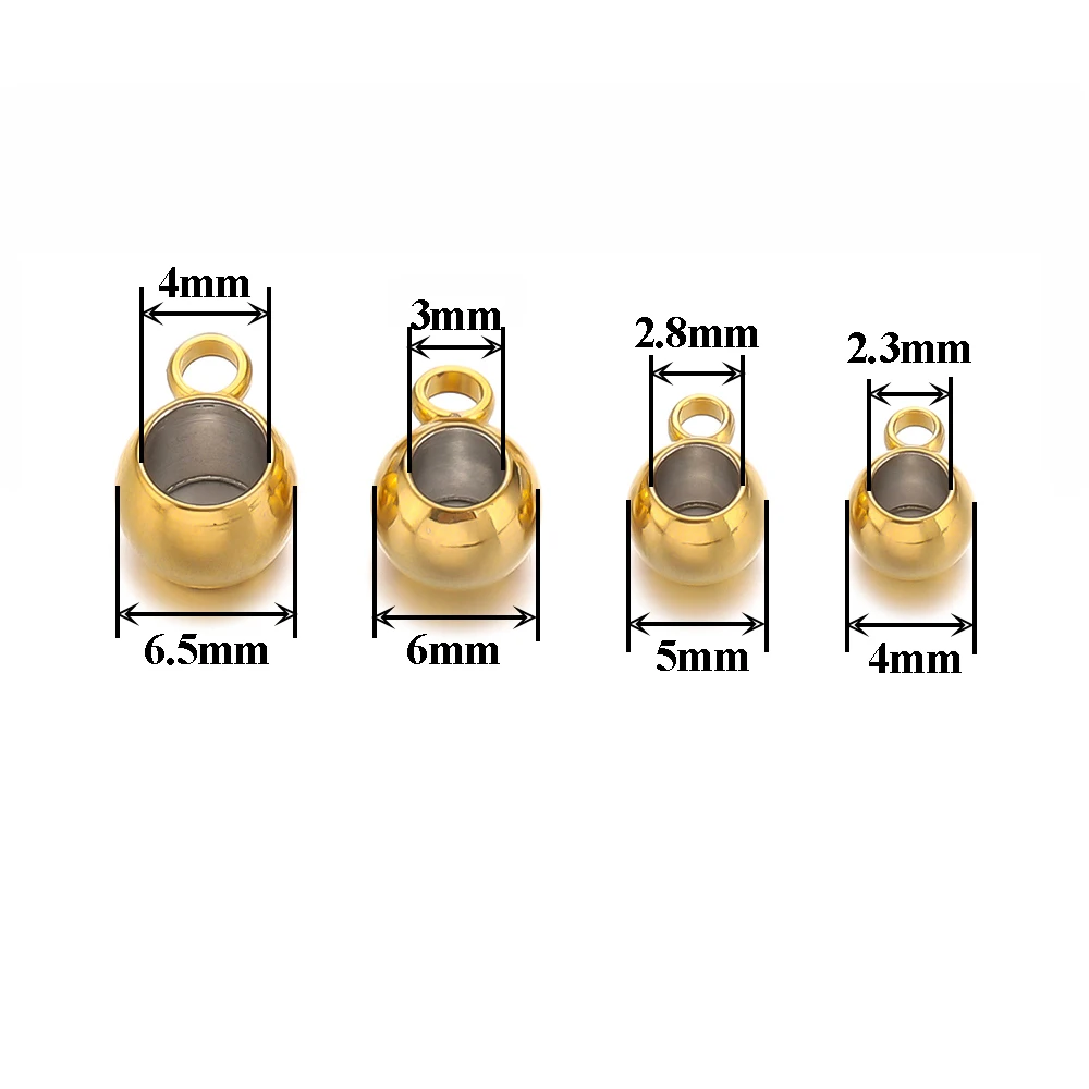 20 Stück Edelstahl-Abstandsperlen mit großem Loch (2/3/4 mm), Anhänger, Verschlüsse, goldfarbene Ösenperlen für DIY-Schmuckherstellung. – Detail 3