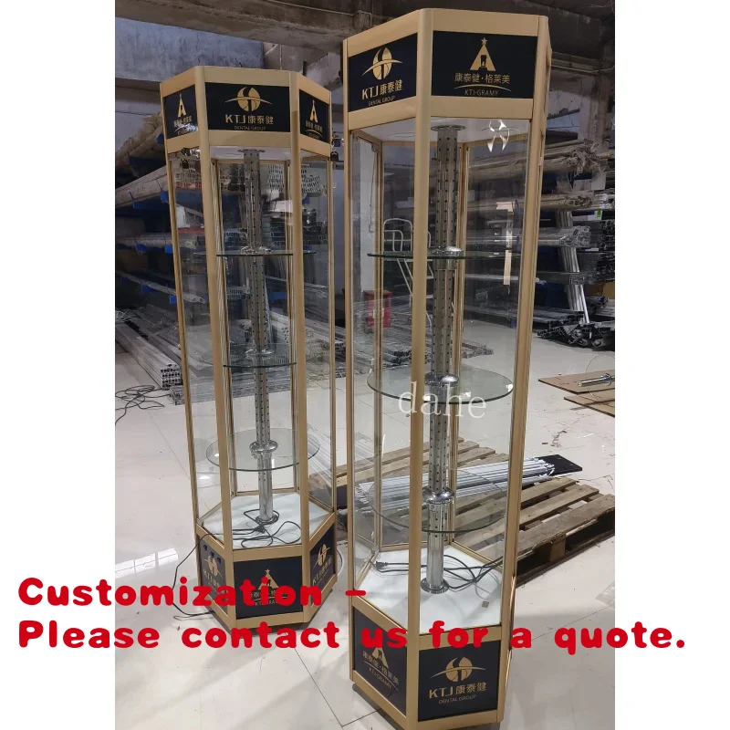 

Customize.Fully Assembled Aluminum Frame Glass Display Cabinet Watches Sunglasses Show Hexagonal Tempered Glass Rotating Sh