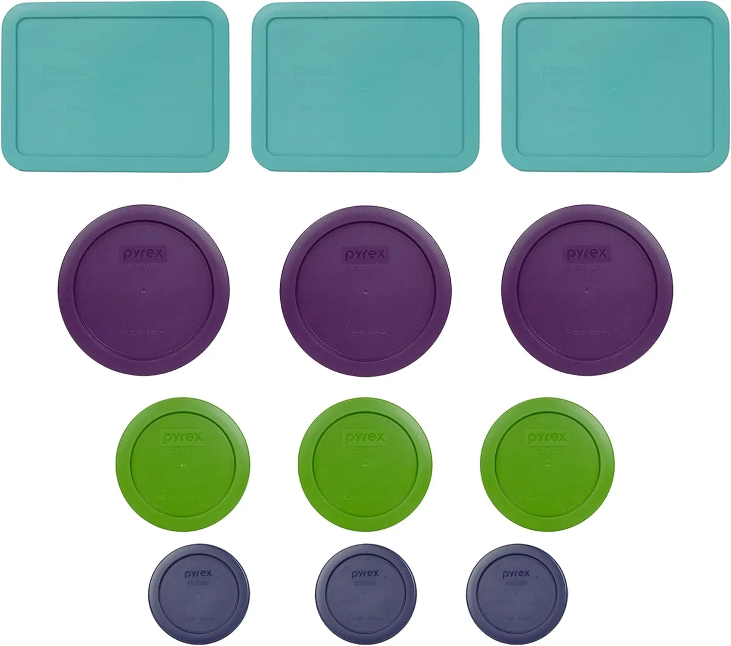 

Bundle - 12 Items: (3) 7210-PC 3-Cup Turquoise Lids, (3) 7201-PC 4-Cup Purple Lids, (3) 7200-PC 2-Cup Lawn Green Lids, (