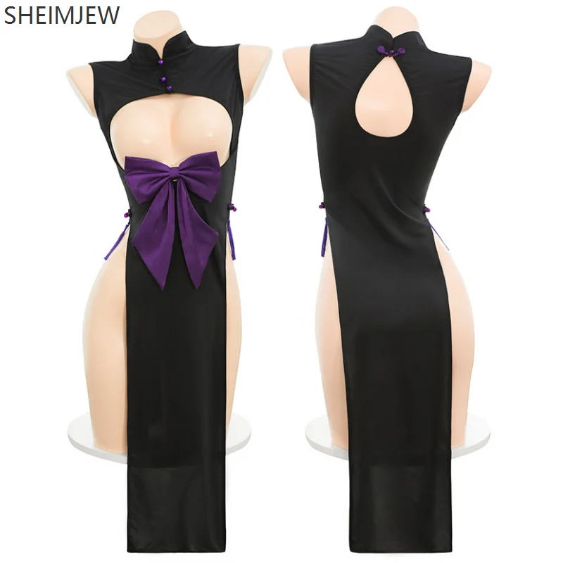 

Sexy Hollow See Through Cheongsam Dress Cosplay Costume Chinese Vintage Uniform Role Play Outfits Women Nightdress Underwear