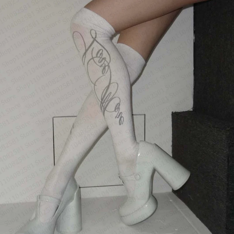 

Белые готические чулки с буквенным принтом Harajuku, облегающие гольфы в стиле Y2K, милые носки для косплея в стиле Kawaii 2000-х, эмо для девочек, панк