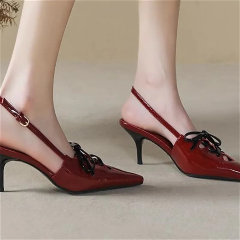 Crossover Strap Shoes for Women Pointed Toes High Heels Lace-up Female Pumps Buckle Zapatos Mujer Patent Leather Chassure Femme