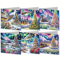 6-piece DIY Diamond painting set Christmas tree themed greeting cards, wishes and wishes
