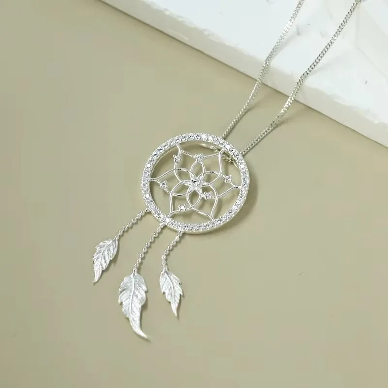

925 Sterling Silver Cubic Zircon Dream Catcher Pendant Necklace For Women Jewelry Party Gift