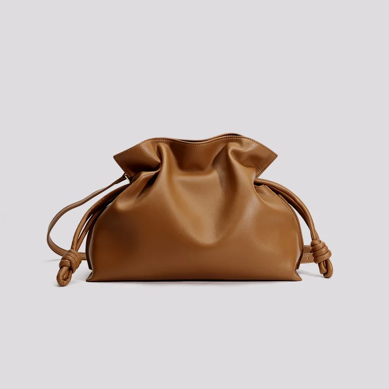 

Brand Luxury Drawstring Long Shoulder Bag Crossbody Pleated Design Cowhide Lucky Bag Female Fashion Clutch Bucket Bag Roomy Bags