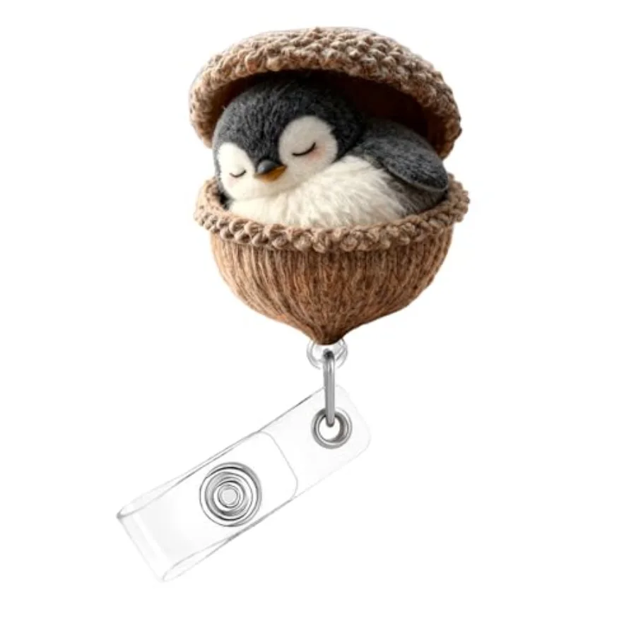 Cute Badge Reel, Cute Penguin Acrylic Badge for ID Card Badge, Funny Pinecone Telescoping Retractable Badge Holder Alligator Cl