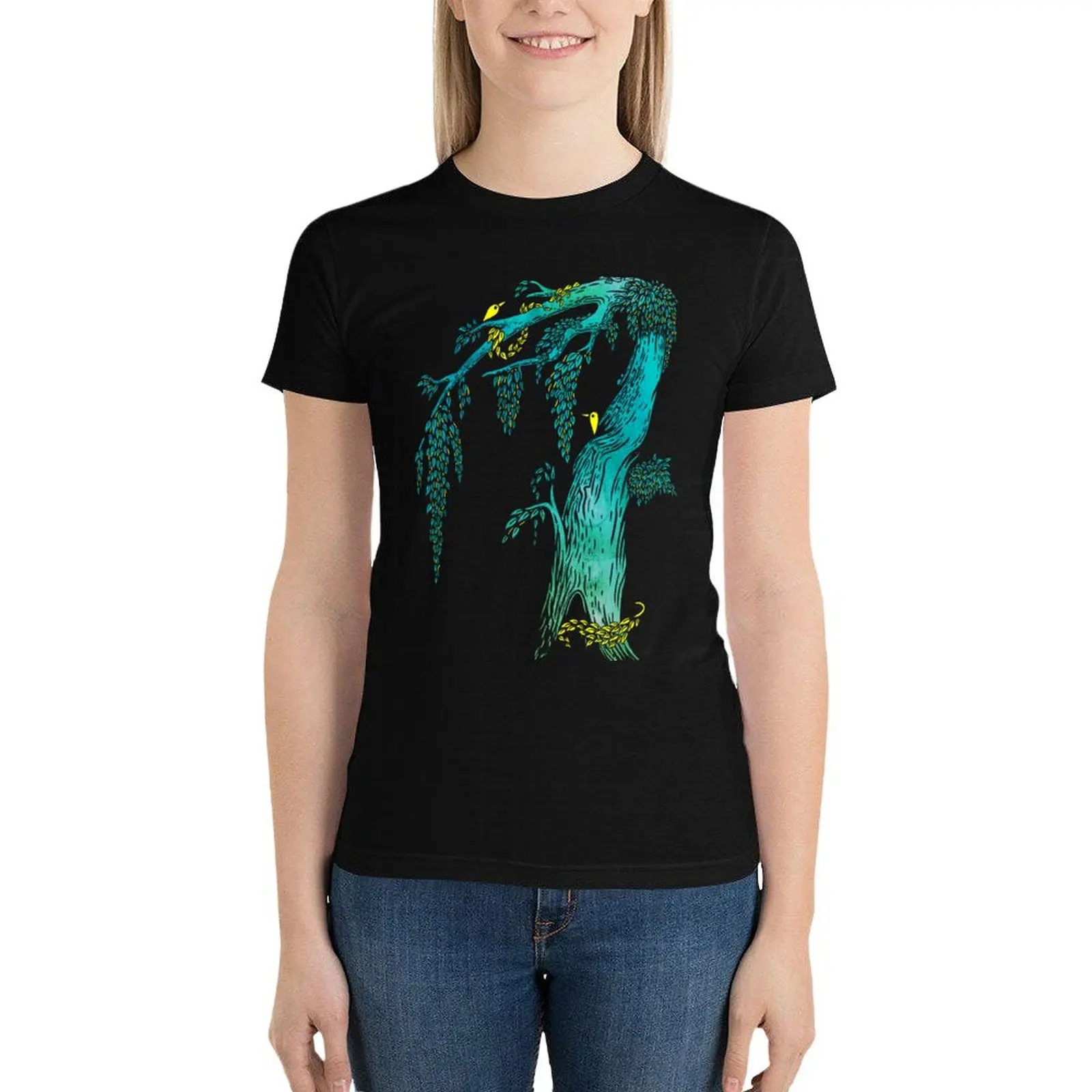 Tree Birds T-Shirt plus size tops Short sleeve tee cute tops Women tops