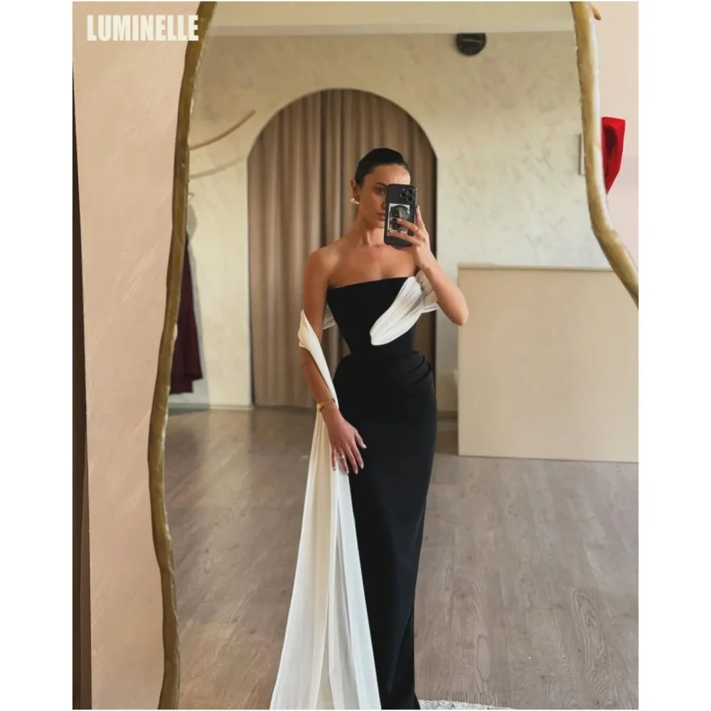 Customized Black Draped In Silk Satin robes de soirée Strapless Party Dresses Sleeveless Floor-Length Prom Dress 2026