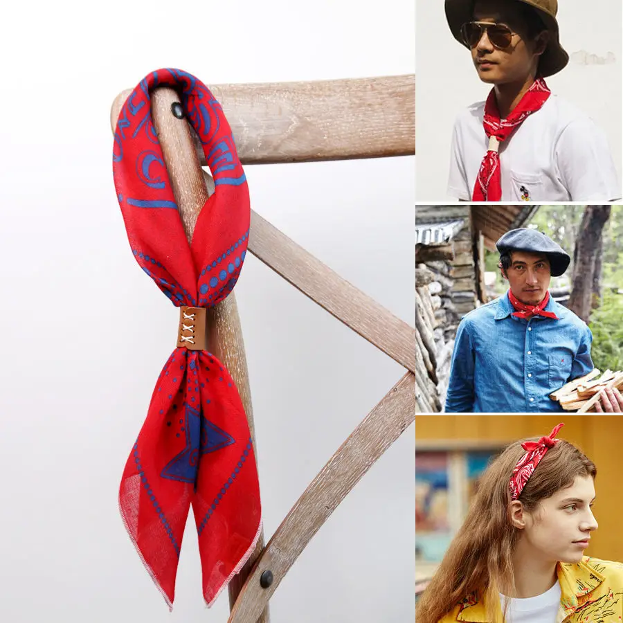 Japanese-Style  American Casual Artistic Style Versatile Men\'s Scarf Leather Ring Small Scarf Hip Hop Style Wrist Towel 60