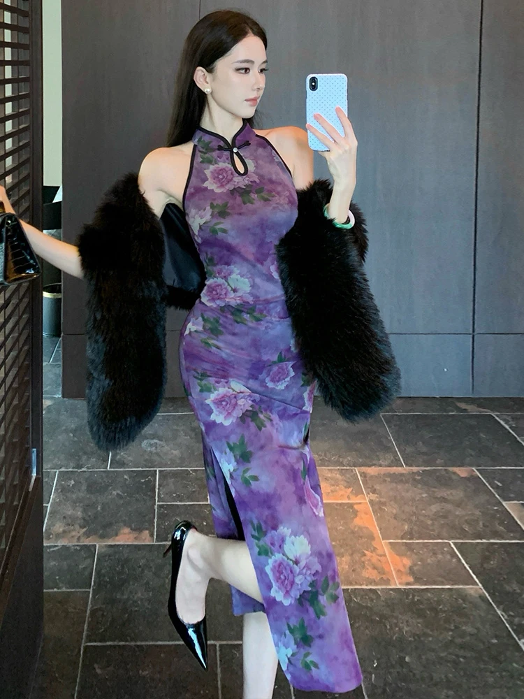 Sexy Lightweight Mature Side Slit Qipao Dress High Waist Straight Cut Bodycon Style Improved Version of the Traditional Chine...