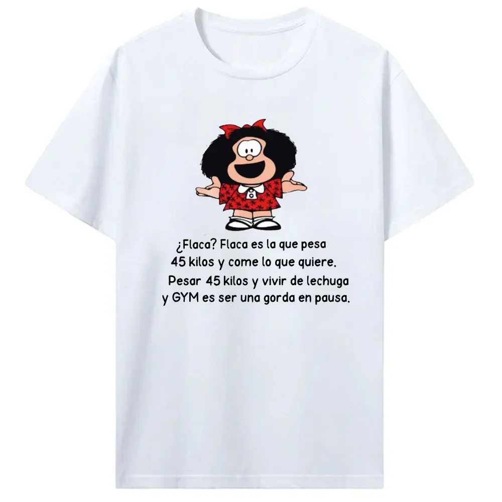 Funny Mafalda Print Women Men T Shirts Pure Cotton Clothes Novelty Short Sleeve Crew Neck Tees T-shirt Y2k Top 100% Cotton Tees