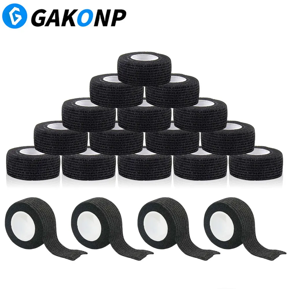 12/24/48/96pcs Tattoo Grip Cover Wrap Black Disposable Cohesive Tattoo Grip Tape Wrap Elastic Bandage Rolls Self-Adherent Tape