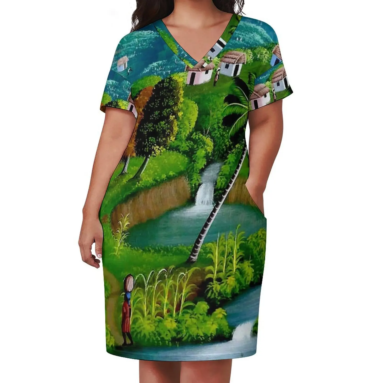 HAITI : Vintage Village Travel and Tourism Advertising Poster Loose Pocket Dress women's summer jumpsuit women's fashion dresses