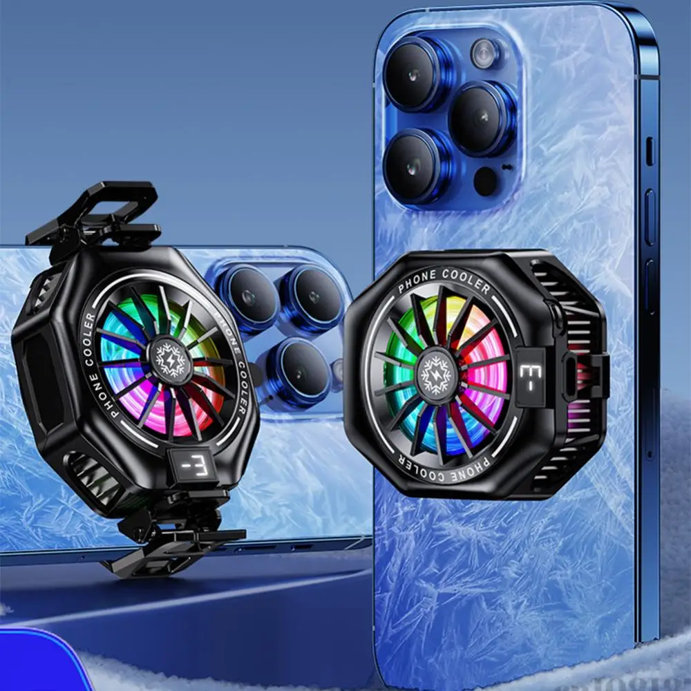 2 in 1 Magnetic/Back-clip Fast Cooling Phone Cooler 3 Gear Adjustable Mobile Cooling Fan with Digital Display for Android iPhone