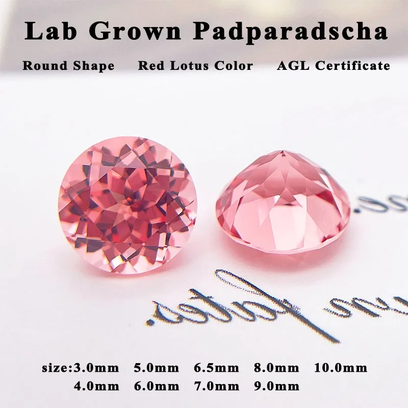 

Lab Grown Padparadscha Round Shape Red Lotus Color Gemstone for DIY Jewelry Making Materials Selectable Certificate