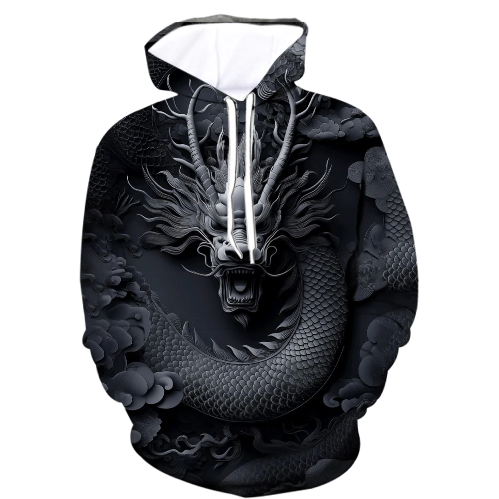 

Men's 3D Chinese Dragon Print Hoodies Vintage Animal Pattern Creative Design Pullover Loose Long Sleeve Daily Casual Sports Tops