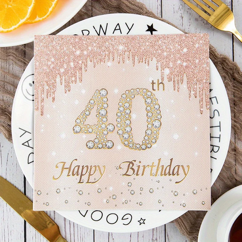 40/20 Stück Roségold Nummer 40. 50. 60. 70. Jahre alt Einweg-Papierservietten für Frauen Alles Gute zum Geburtstag Party Taschentuchdekoration – Detail 7