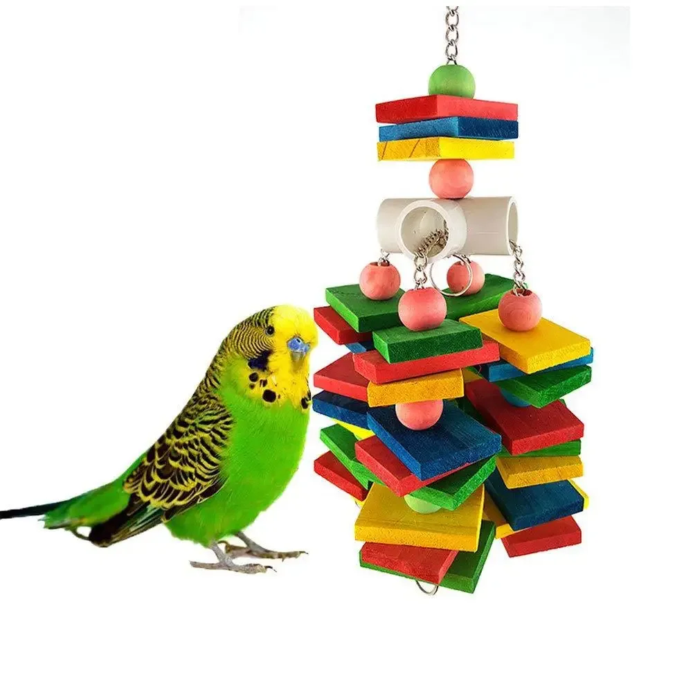 Parrot toy nibbling supplies, bird cage accessories, wooden colored diamond medium and large parrot bird toys