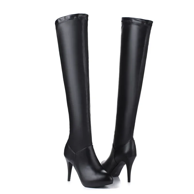 Sexy Over the Knee Boots Women Autumn Winter Fashion High Heels Elastic Thigh High Boot Female Black White Waterproof Long Shoes view 4