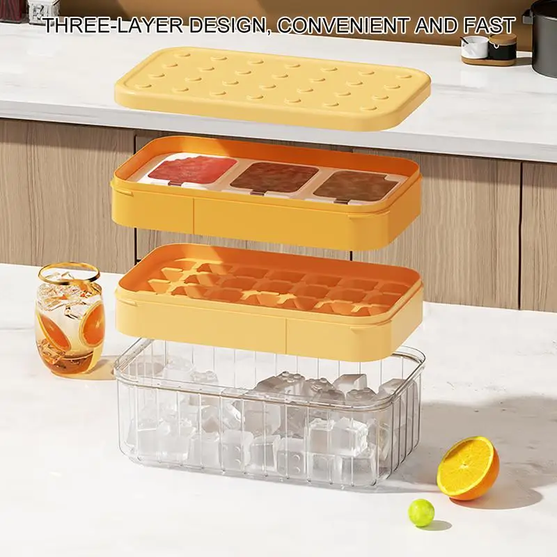 Ice Cube Tray With 28 -grid Double Layer Press Type Ice Cube Maker Silicone Ice Box Making Mold With Lid Waterproof Kitchen tool