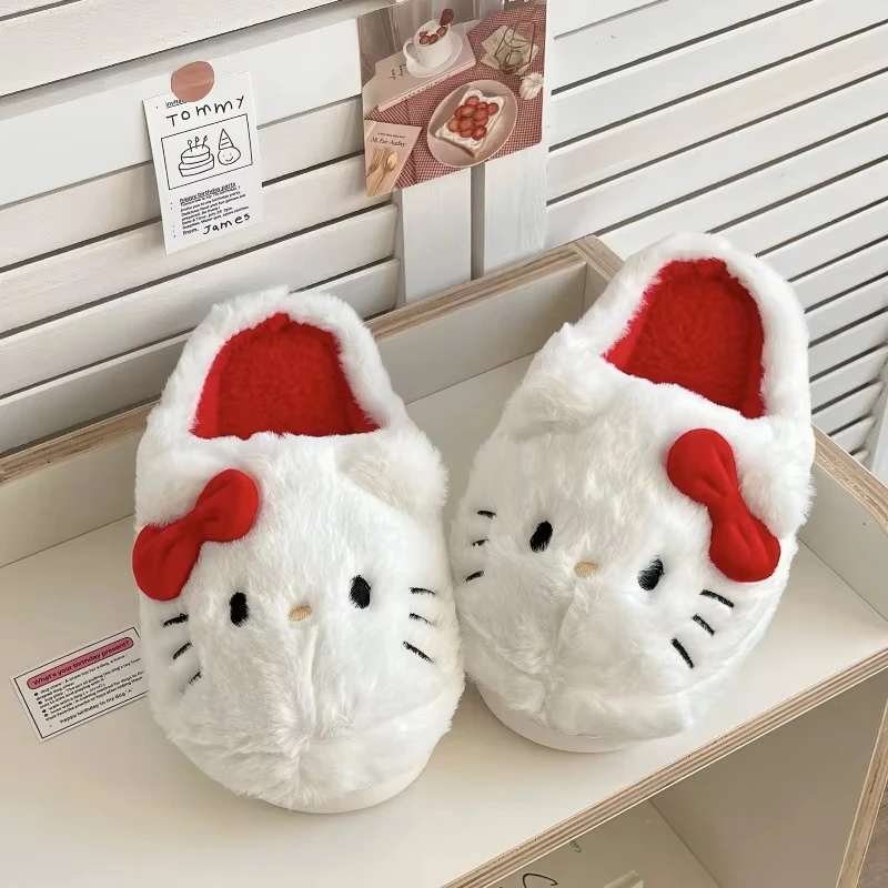 

Hello Kitty Sanrio Plush Slippers Kawaii Cute Student Autumn Winter Bedroom Soft Padded Plush Bedroom Aldult Girls Xmas Shoes