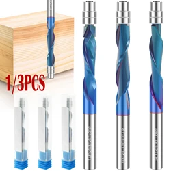 3/1PCS Spiral Flush Trim Router Bit Set 1/4 Inch Shank With Nano Blue Coating For Wood Trimming High Hardness Spiral Bit