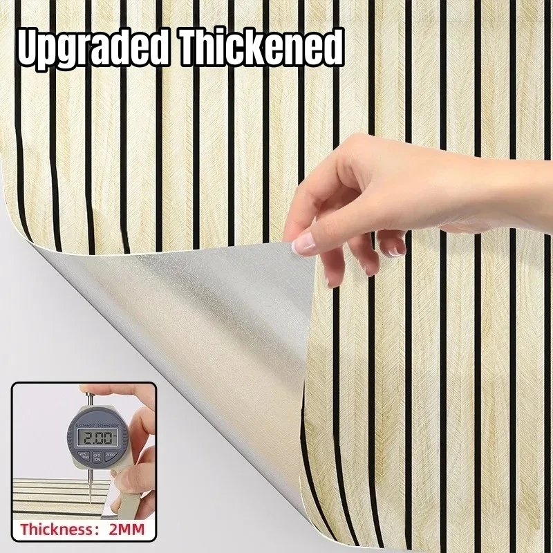 40cmx9/6/3m Self-Adhesive Wood Striped Wallpaper, Waterproof & Cuttable Foam Wall Sticker in Multiple Colors for DIY Renovation