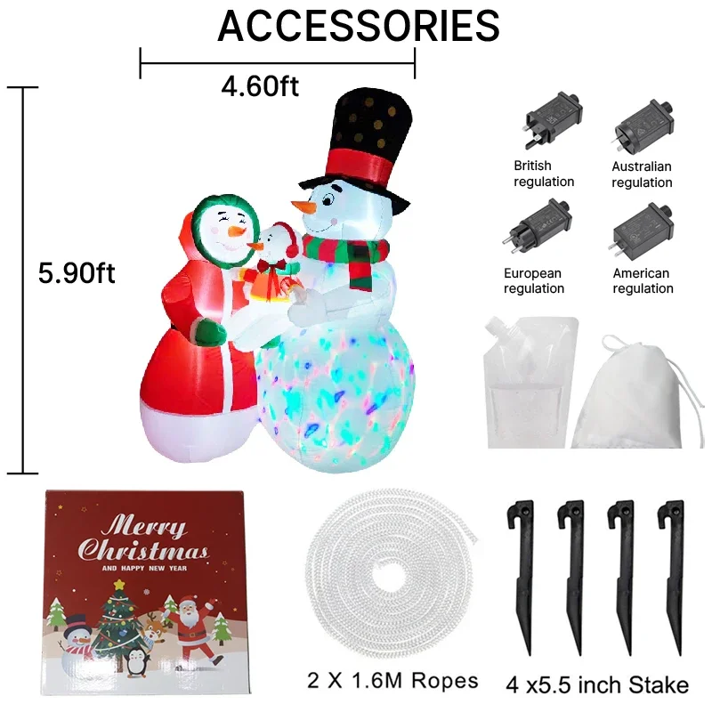 1.8 متر/5.9FT نفخ ثلج الأسرة مزلقة أضواء شجرة عيد الميلاد LED ديكورات المنزل اللعب ساحة عيد الميلاد عطلة الإضاءة الحلي